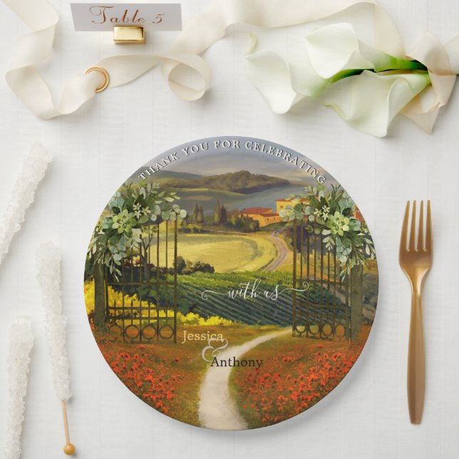Colourful Tuscan Landscape Wedding  Paper Plate (Wedding)