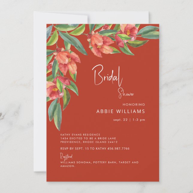 Colourful Tuscan Red Foliage Bridal Shower Invitation (Front)