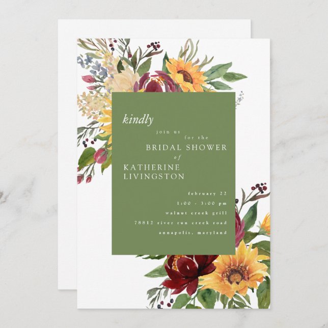 Colourful Tuscan Sunflowers Bridal Shower Invitation (Front/Back)