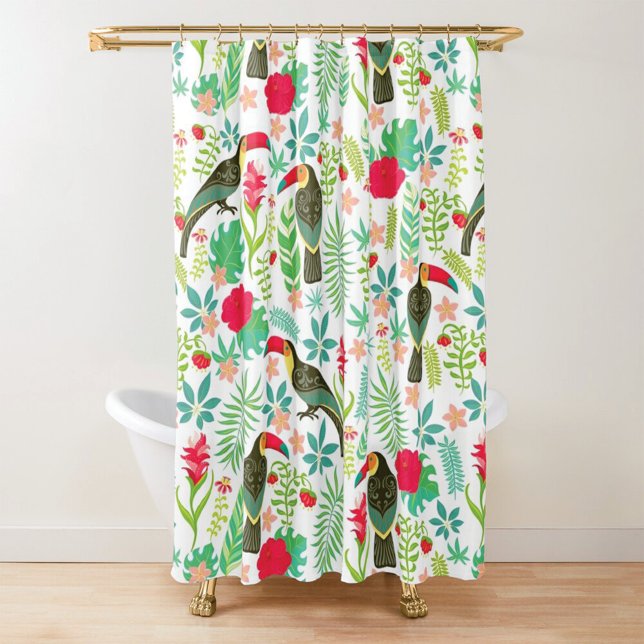 Colourful Tuscans birds an tropical flowers patter Shower Curtain (Creator Uploaded)