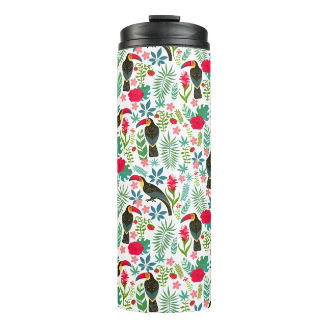 Colourful tuscans tropical birds & flowers pattern thermal tumbler (Front)