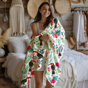 Colourful tuscans tropical flowers pattern fleece blanket