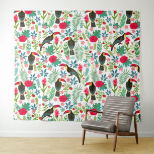 Colourful tuscans tropical flowers pattern tapestry