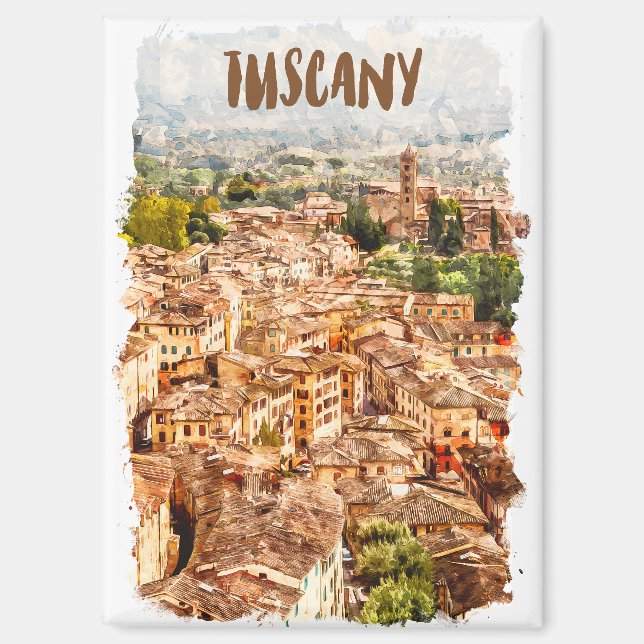 Colourful Tuscany Italy Watercolor View Magnet (Front)