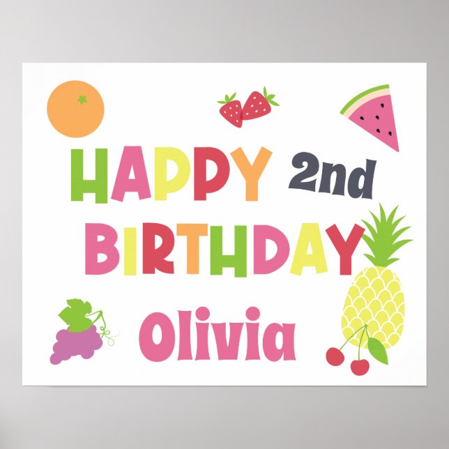 Colourful Tutti Frutti Any Age Happy Birthday Poster (Front)