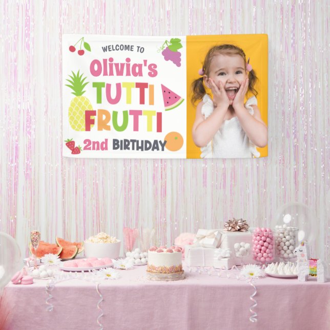 Colourful Tutti Frutti Photo Any Age Happy Birthda Banner (Party)