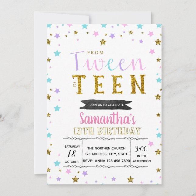 Colourful tween to teen party invitation (Front)