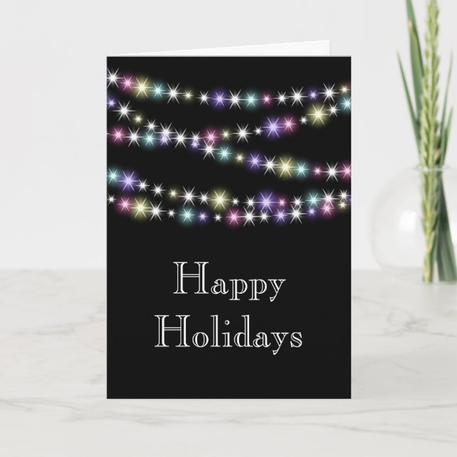 Colourful Twinkle Lights Happy Holidays Card (Front)