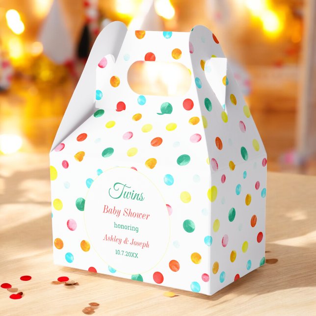 Colourful Twins Baby Shower Dots Pattern   Favour Box (Creator Uploaded)