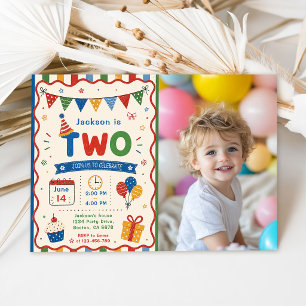 Colourful TWO 2nd Birthday Party Invitation