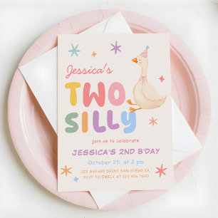 Colourful Two Silly Goose Girl 2nd Birthday Invitation