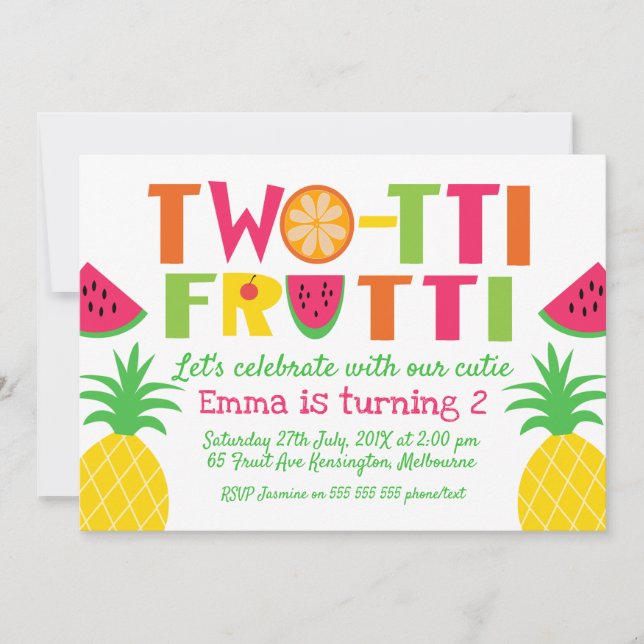 Colourful Two-tti Frutti Birthday Invitation (Front)