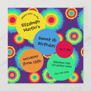 Colourful Tye Dye Birthday Party Invitation