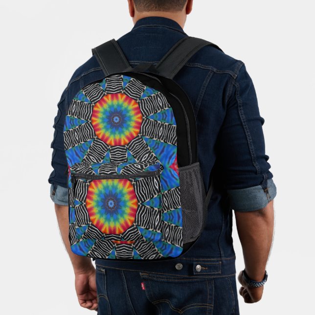 Colourful Tye Dye Blue Red Black White Backpack (Insitu (Model))