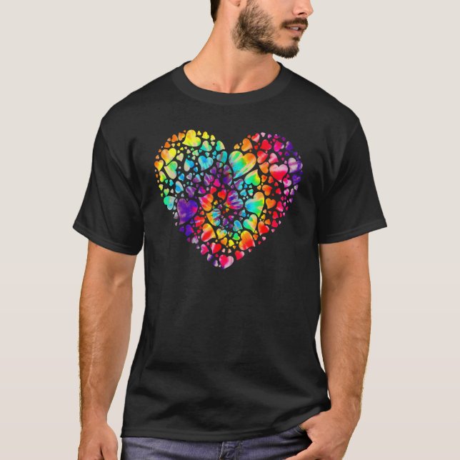Colourful Tye Dye Die Tie Heart Valentine S Day T-Shirt (Front)