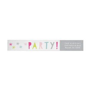 Colourful Type Kids Birthday Party Return Address Wrap Around Label