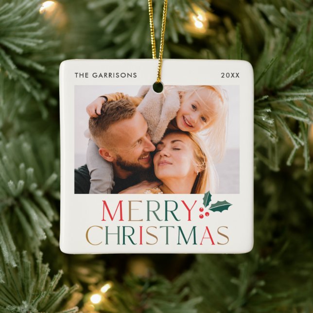 Colourful Type Merry Christmas Photo  Ceramic Ornament (Tree)