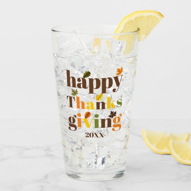 Colourful typograhy and leaves Thanksgiving fall Glass (Back Ice)