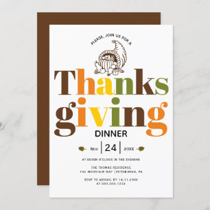 Colourful typography and cornucopia Thanksgiving Invitation