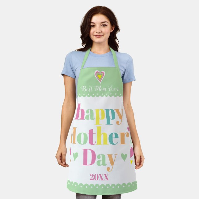 Colourful typography and hearts, mint Mothers Day  Apron (Worn)