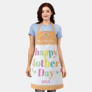 Colourful typography and hearts, peach Mothers Day Apron
