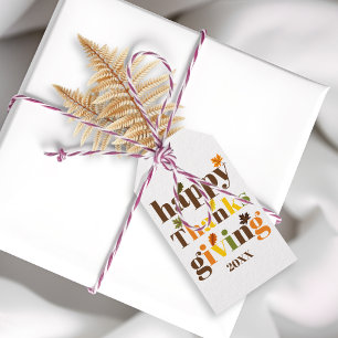 Colourful typography and leaves Thanksgiving fall  Gift Tags