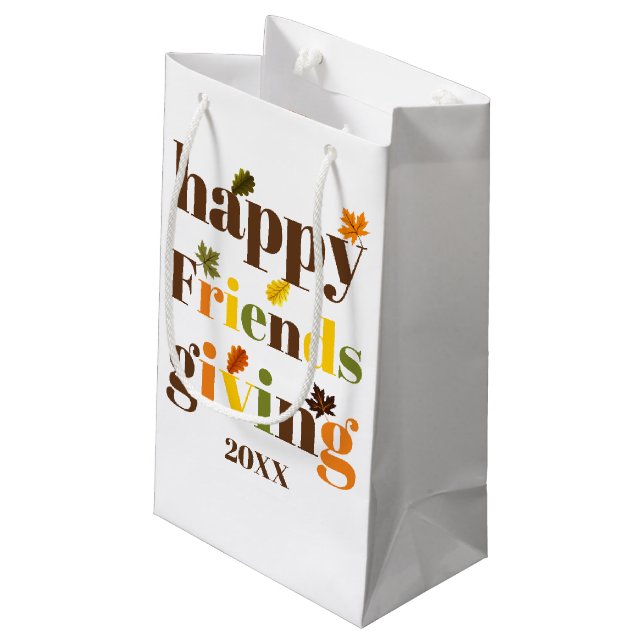 Colourful typography, autumn leaves Friendsgiving Small Gift Bag (Back Angled)