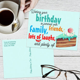 Colourful Typography Birthday Cake Best Wishes  Postcard