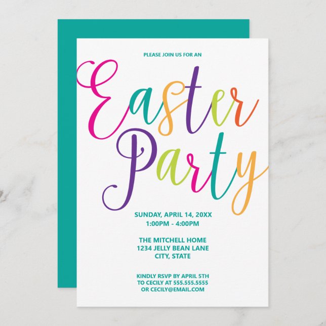Colourful Typography Easter Party Invitation (Front/Back)