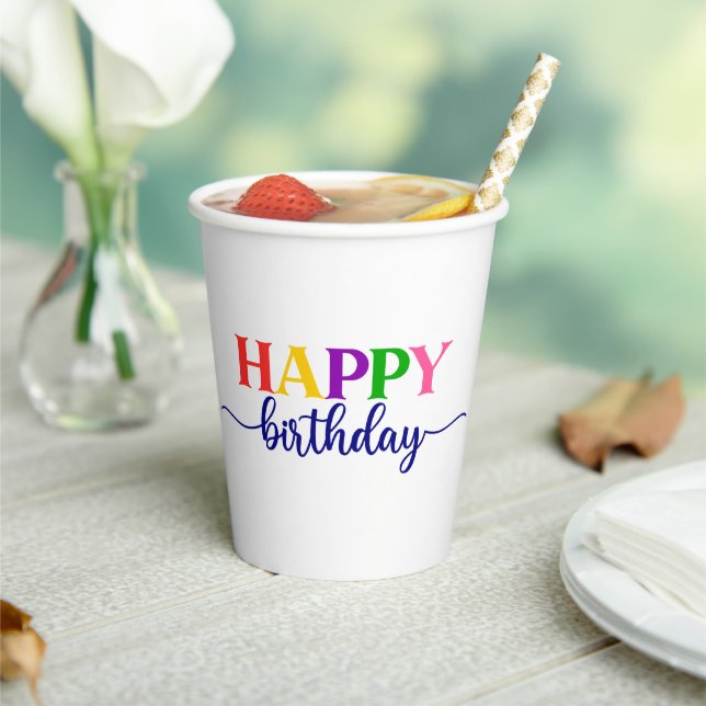 Colourful Typography Happy Birthday  Paper Cups (Insitu)