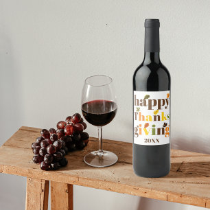 Colourful typography Happy Friendsgiving fall colo Wine Label