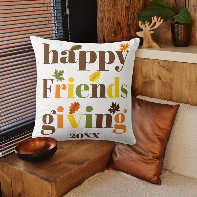 Colourful typography Happy Friendsgiving fall Cushion (Creator Uploaded)