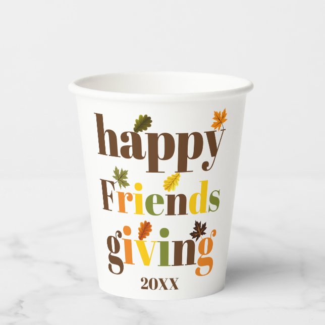 Colourful typography Happy Friendsgiving fall Paper Cups (Front)
