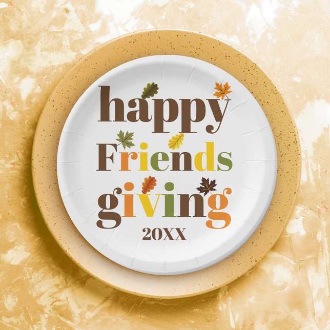 Colourful typography Happy Friendsgiving fall Paper Plate (Creator Uploaded)