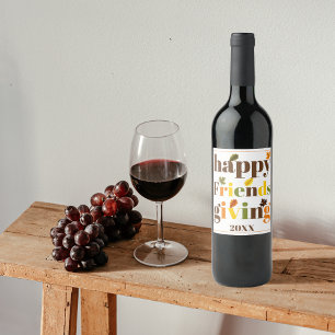 Colourful typography Happy Friendsgiving fall Wine Label