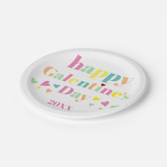 Colourful typography Happy Galentines Day Paper Plate (Angled)