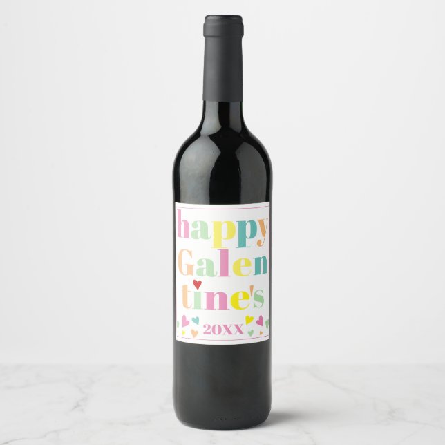 Colourful typography Happy Galentines Day Wine Label (Front)