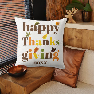 Colourful typography Happy Thanksgiving fall colou Cushion