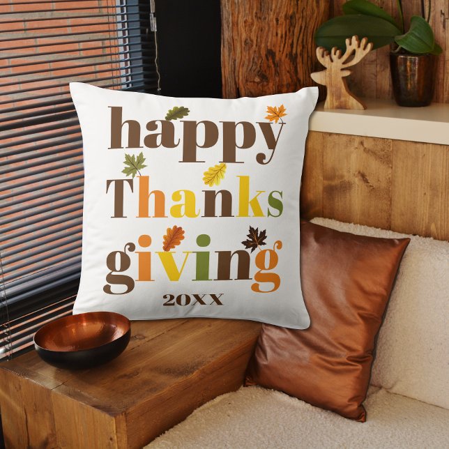 Colourful typography Happy Thanksgiving fall colou Cushion (Creator Uploaded)