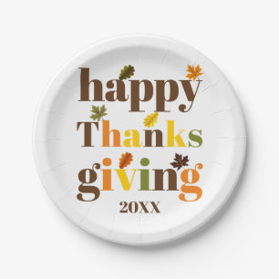Colourful typography Happy Thanksgiving fall Paper Plate