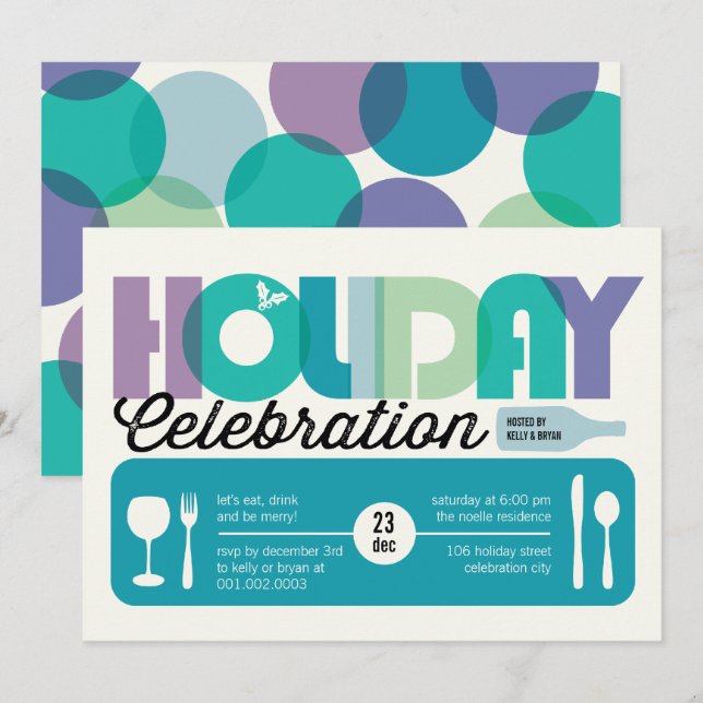 Colourful Typography Modern Holiday Party Invite (Front/Back)