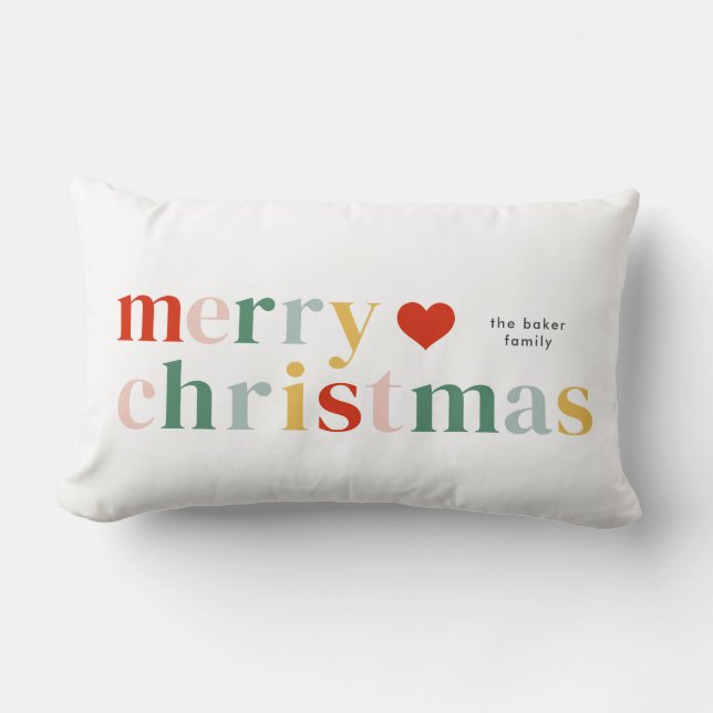 Colourful Typography Modern Merry Christmas Lumbar Cushion (Front)