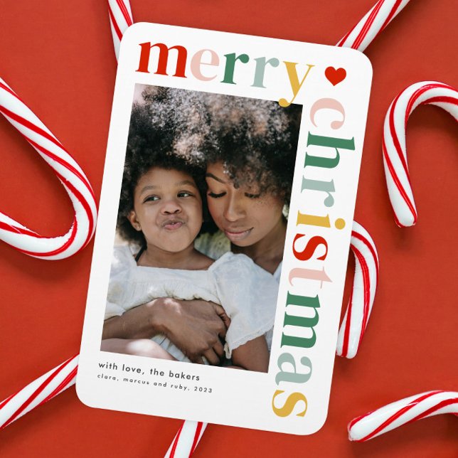 Colourful Typography Modern Merry Christmas Photo Magnet (Modern colorful merry christmas photo christmas holiday card magnet with bright and bold typography.)