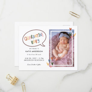 Colourful Typography Quarantine Newborn Photo Invitation Postcard