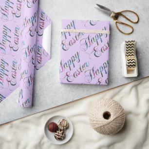 Colourful Typography Soft Purple Happy Easter Wrapping Paper