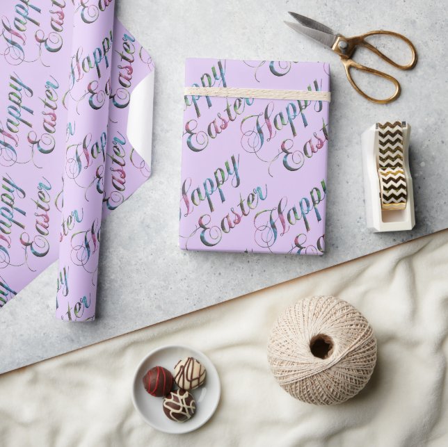 Colourful Typography Soft Purple Happy Easter Wrapping Paper (Crafts)