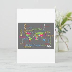 Colourful Typography World Map Modern Word Travel  Invitation