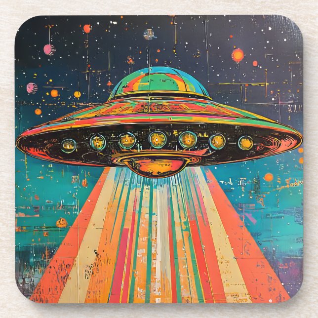 Colourful UFO Spaceship  Coaster (Front)
