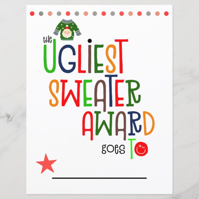 Colourful Ugliest Sweater Winner Award Certificate (Front)