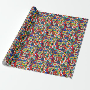 colourful ukiyo-bird & multi elemental aer wrapping paper